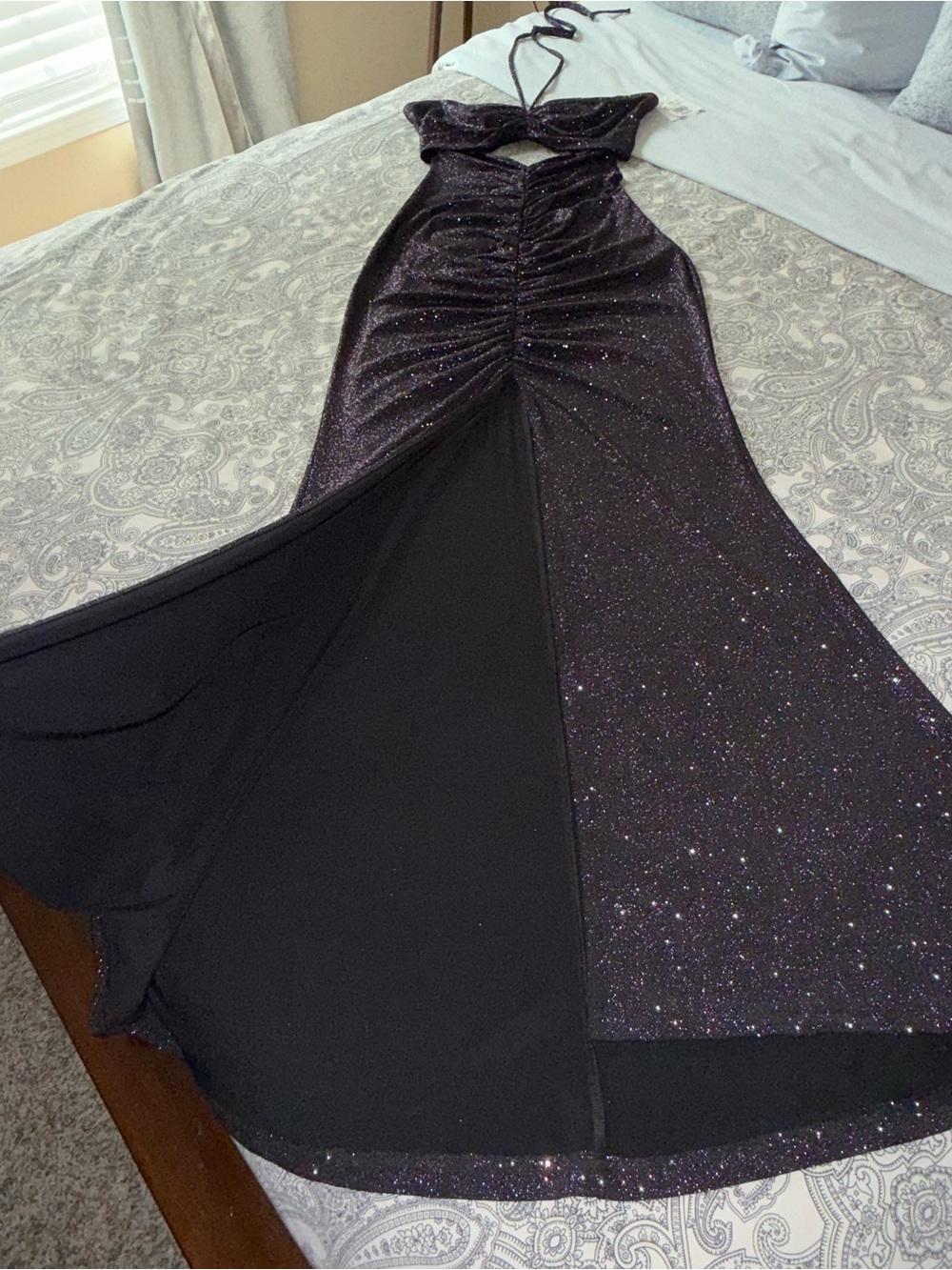 Jules and Cleo Formal Glitter Dress with Cut Out and Ruching